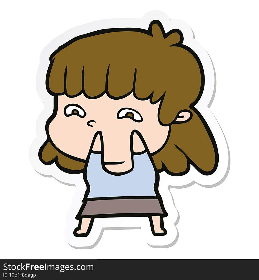 Sticker Of A Cartoon Worried Woman