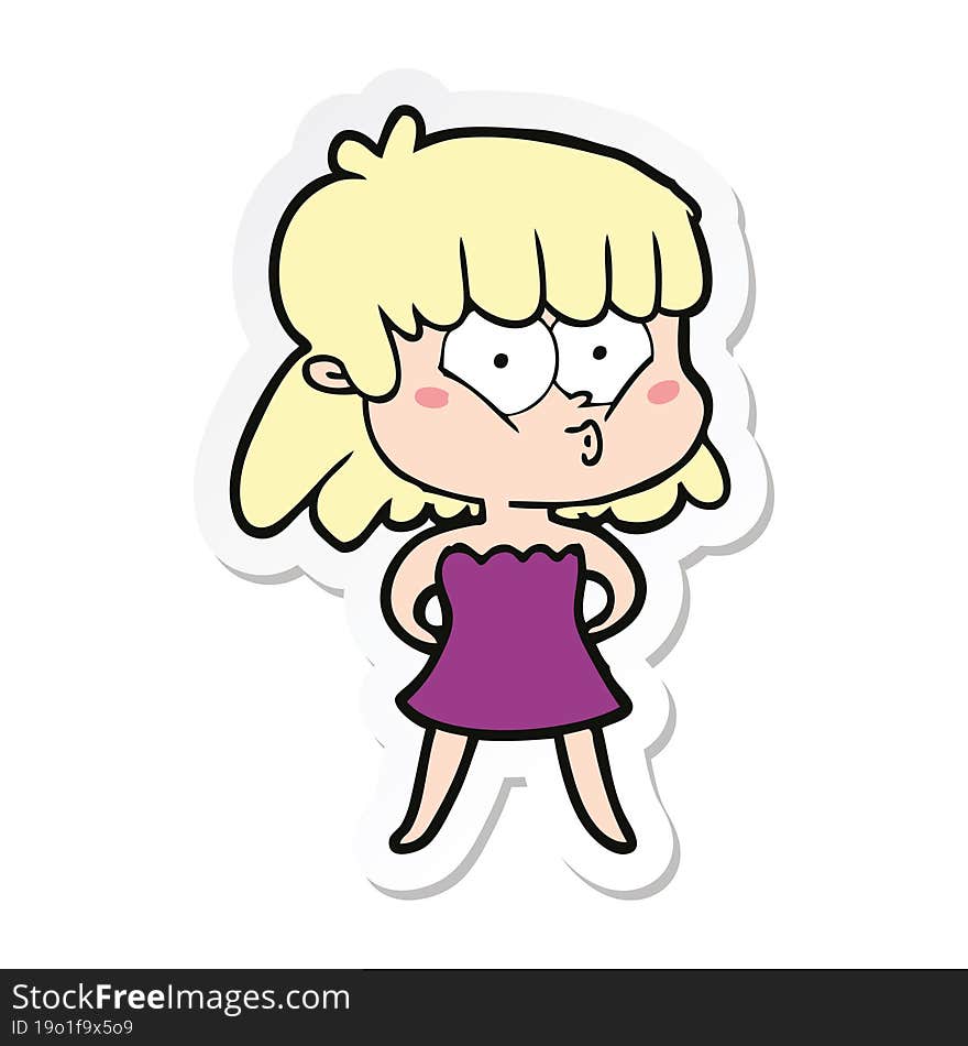 sticker of a cartoon whistling girl