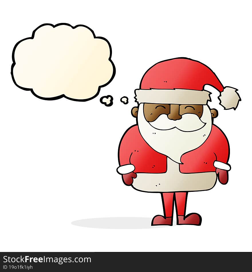 cartoon santa claus with thought bubble