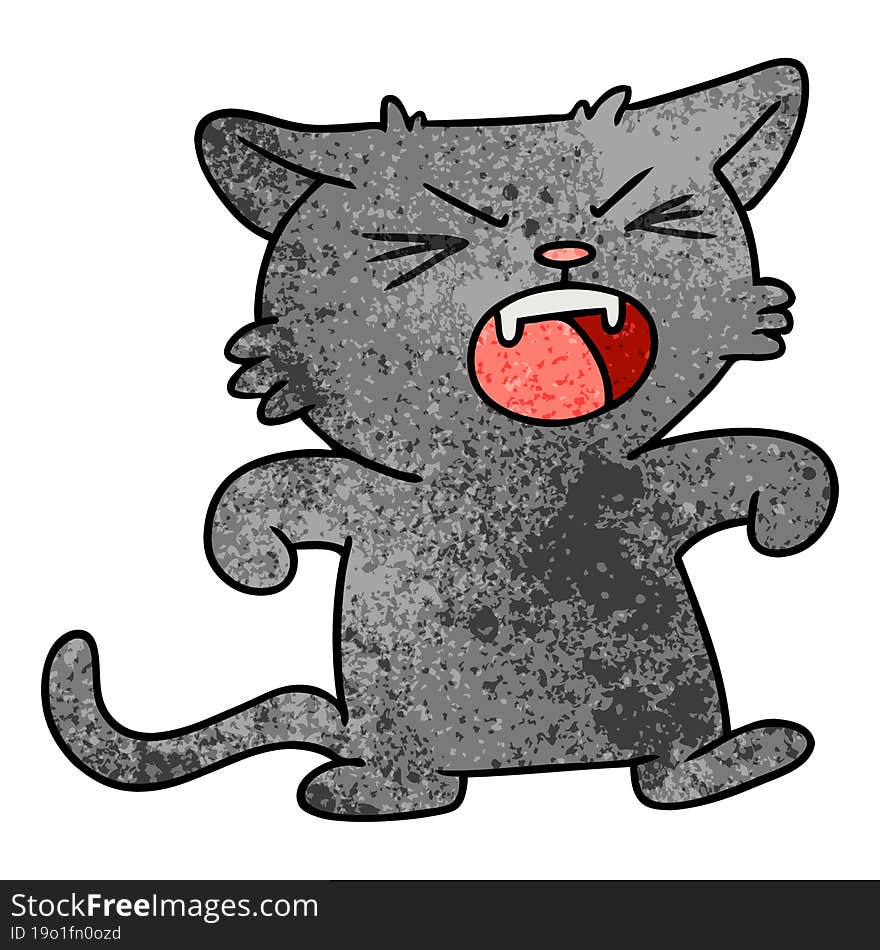 Textured Cartoon Doodle Of A Screeching Cat