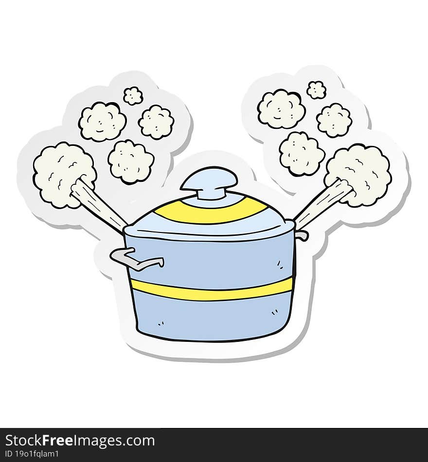 sticker of a cartoon steaming cooking pot