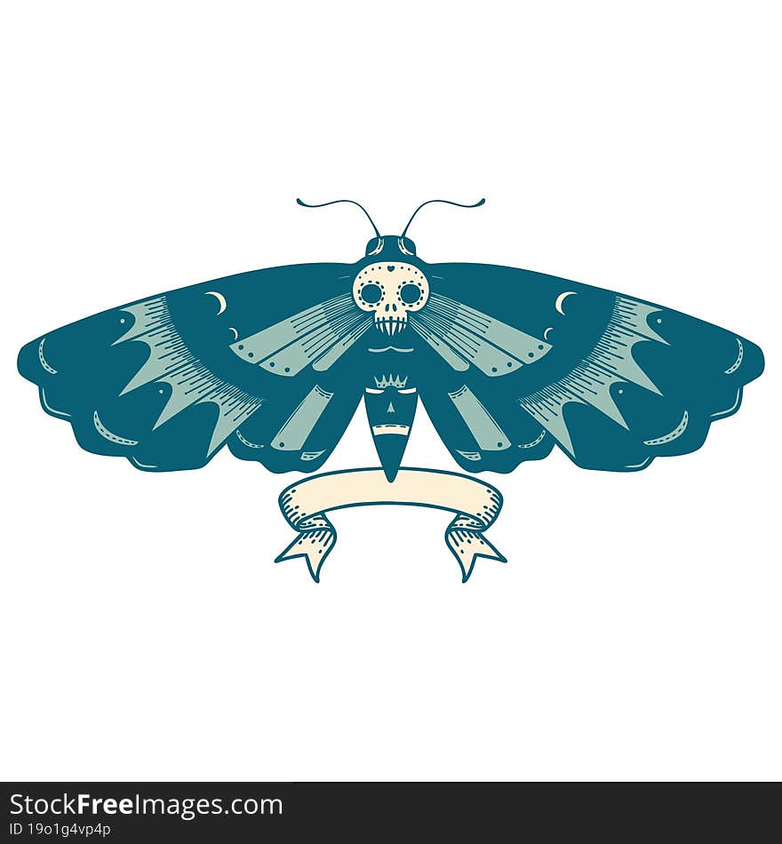 Tattoo With Banner Of A Deaths Head Moth