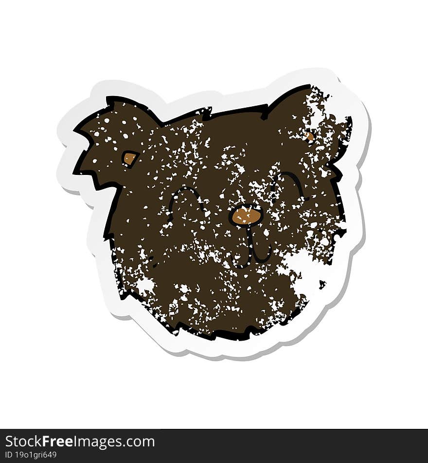 retro distressed sticker of a cartoon happy black bear face