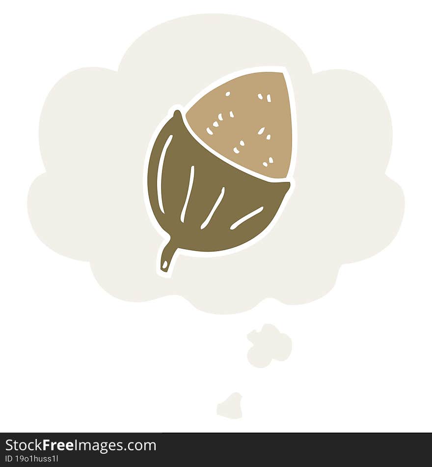 cartoon acorn and thought bubble in retro style