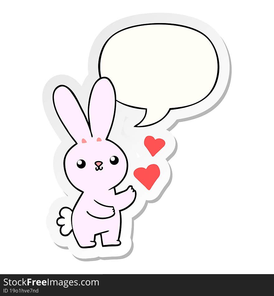 cute cartoon rabbit and love hearts and speech bubble sticker