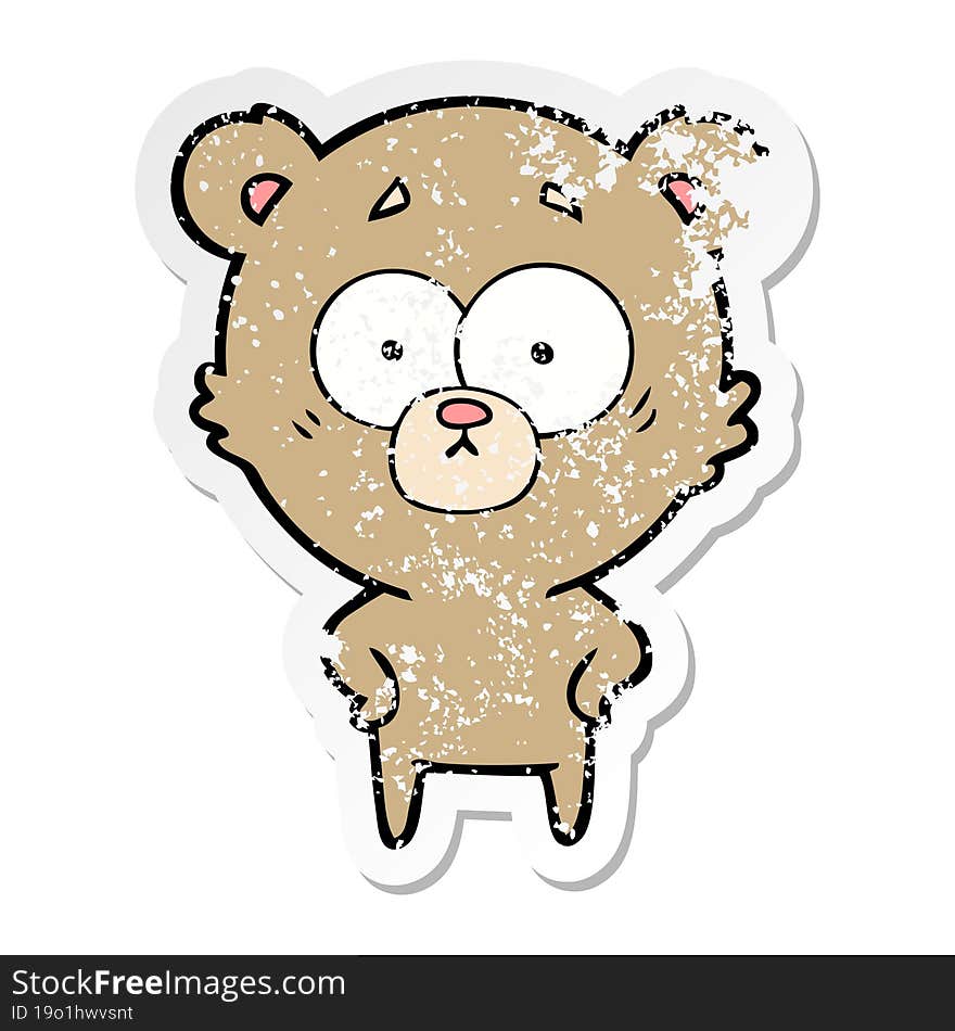 distressed sticker of a surprised bear cartoon