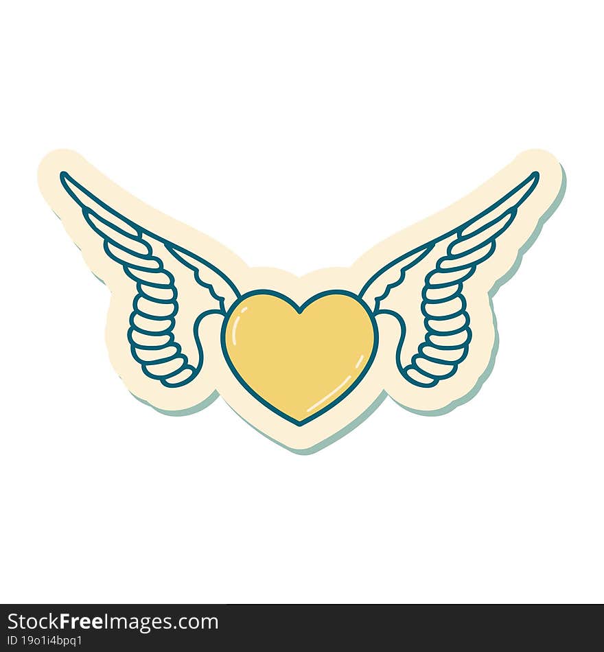 tattoo style sticker of a heart with wings