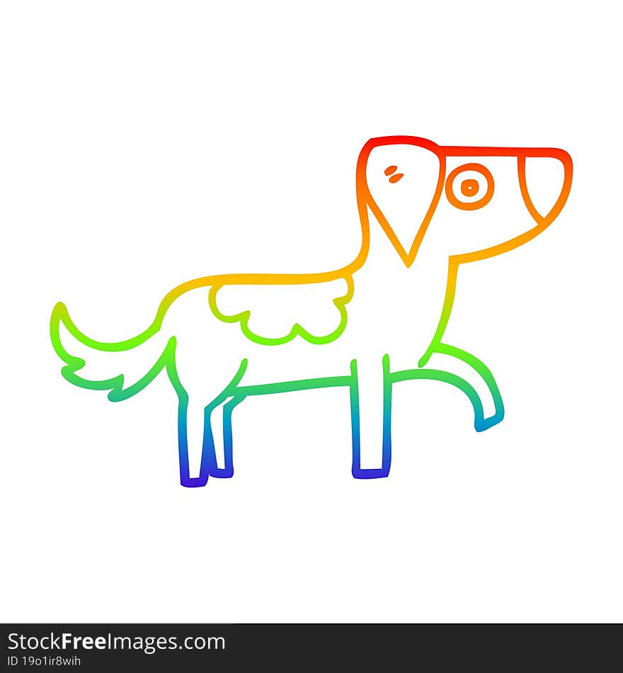 rainbow gradient line drawing of a cartoon happy dog