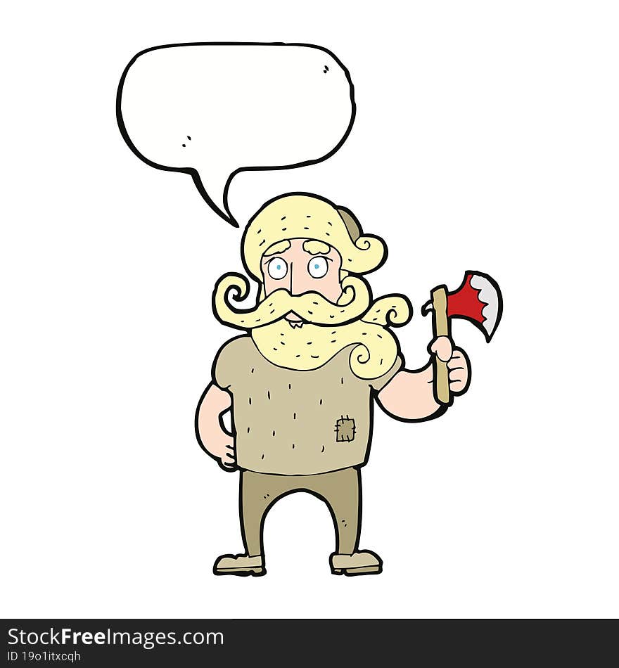 cartoon lumberjack with axe with speech bubble