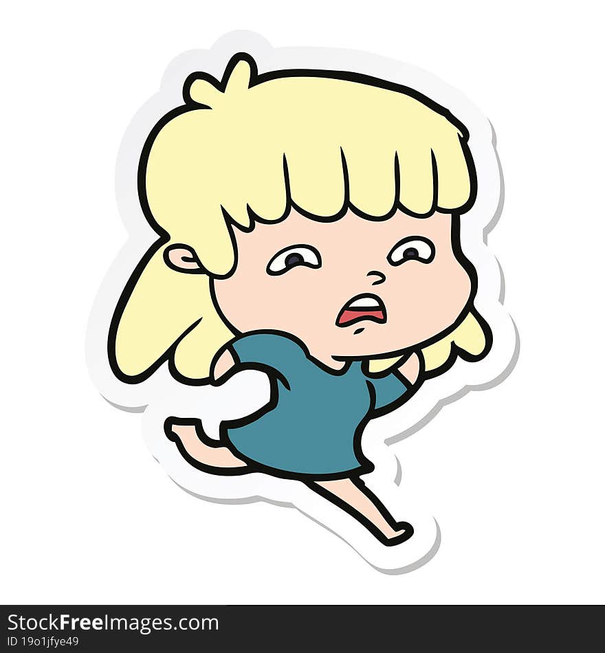 sticker of a cartoon worried woman