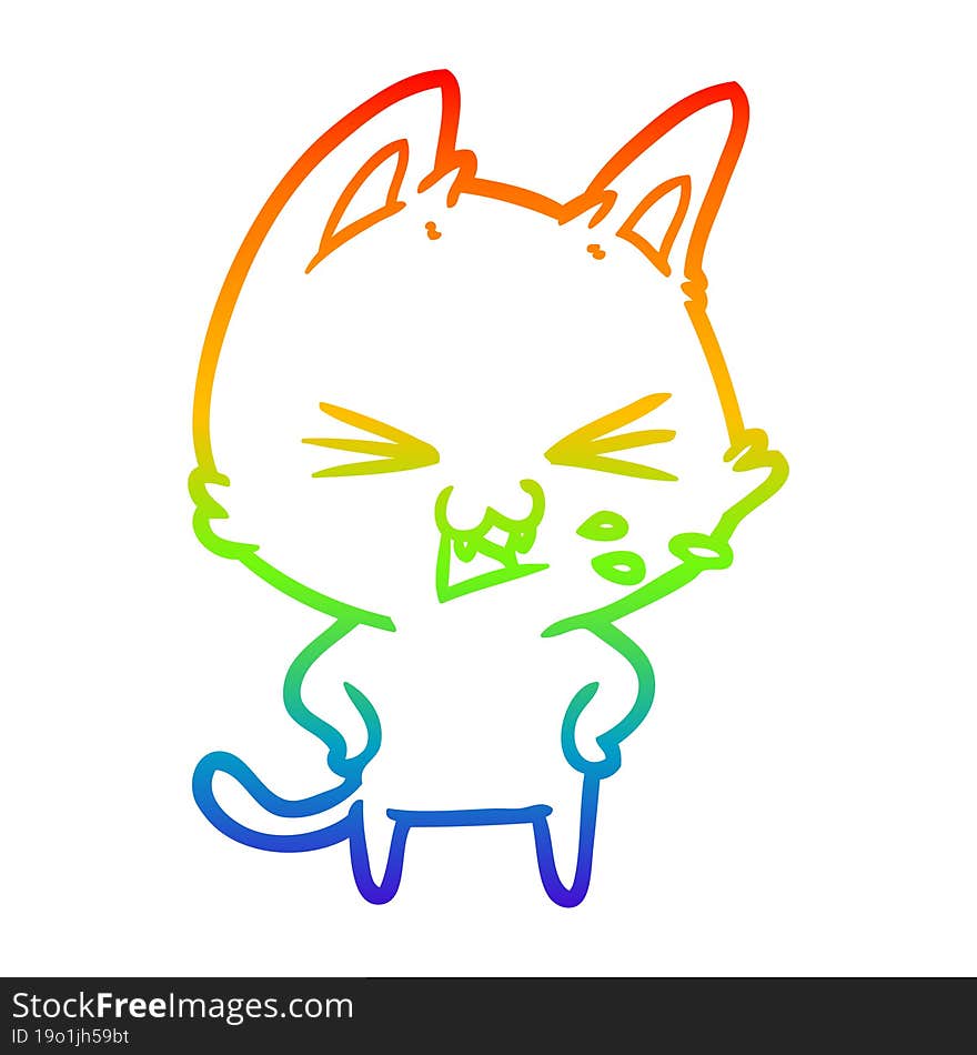 rainbow gradient line drawing cartoon cat hissing