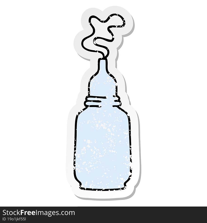 Distressed Sticker Of A Quirky Hand Drawn Cartoon Glass Bottled Potion