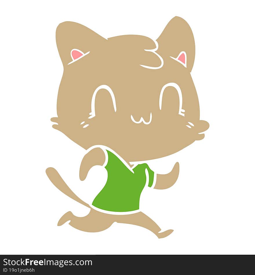 flat color style cartoon happy cat running