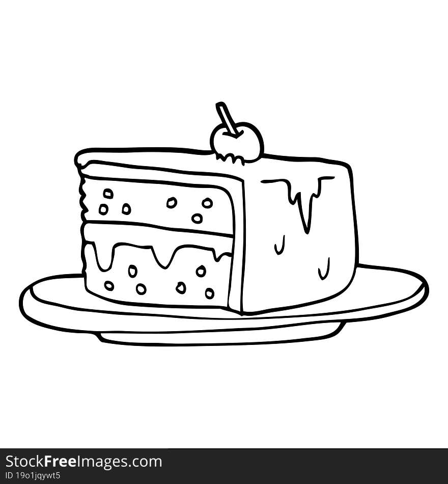 Line Drawing Cartoon Slice Of Cake