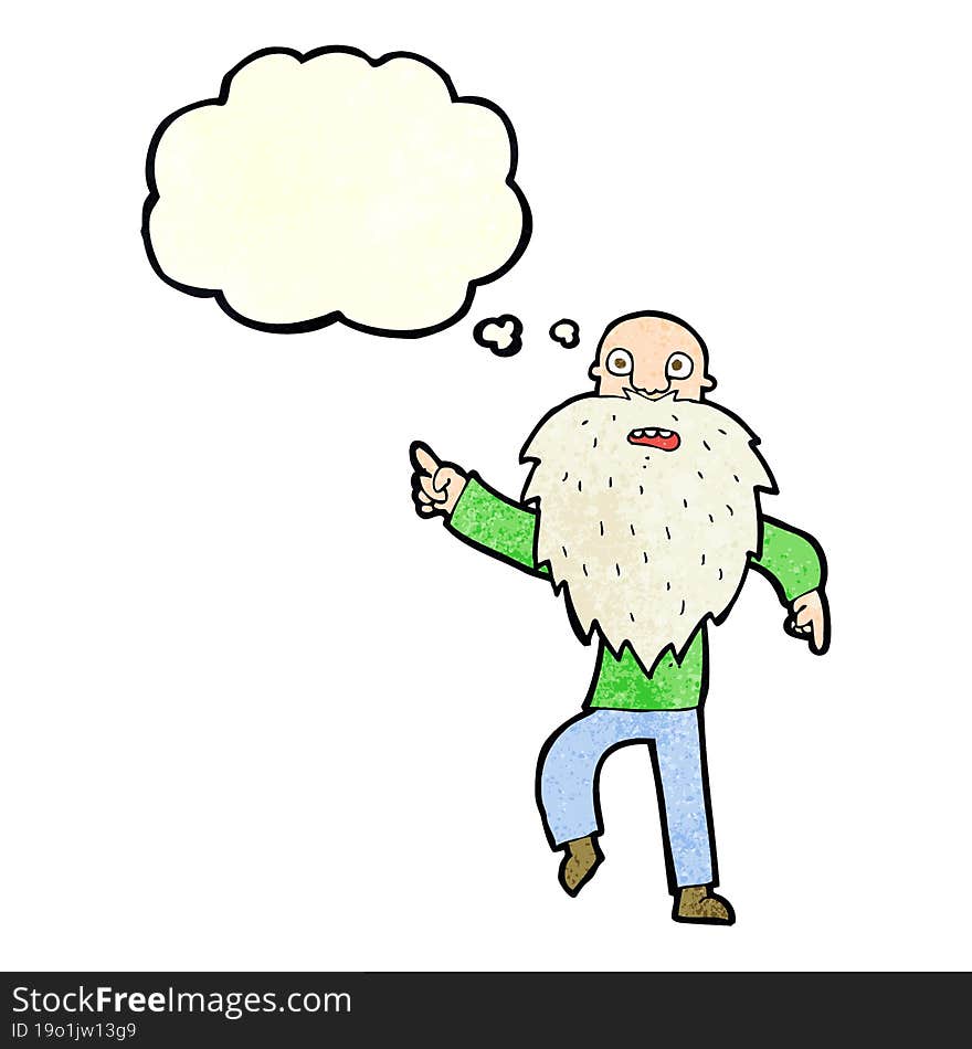 Cartoon Stressed Old Man With Thought Bubble