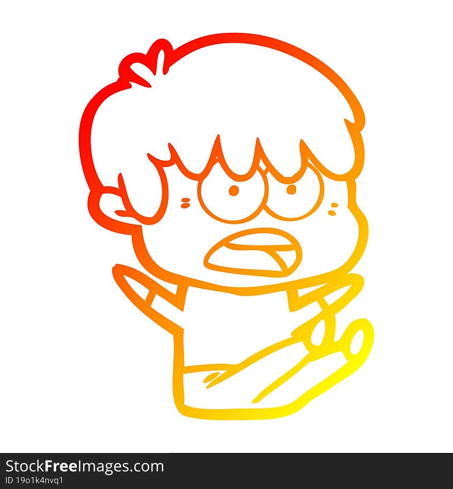 Warm Gradient Line Drawing Worried Cartoon Boy