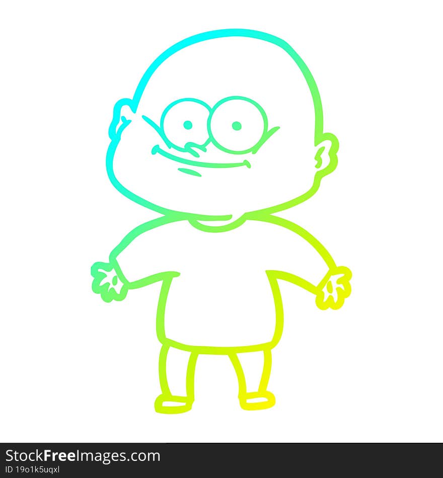 cold gradient line drawing cartoon bald man staring