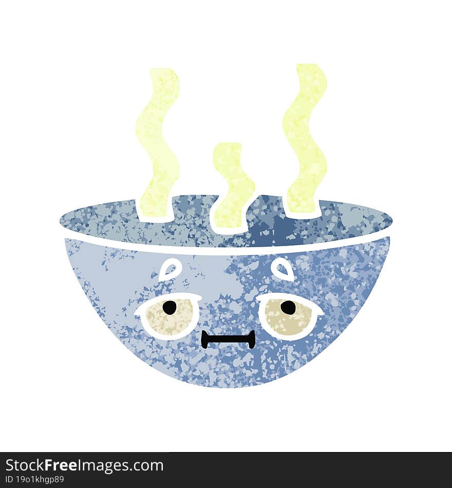 retro illustration style cartoon bowl of hot soup