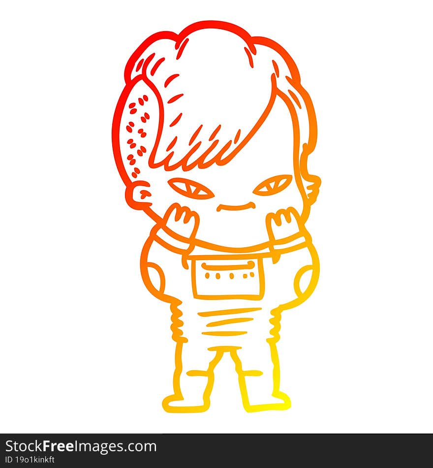 warm gradient line drawing cute cartoon girl with hipster haircut