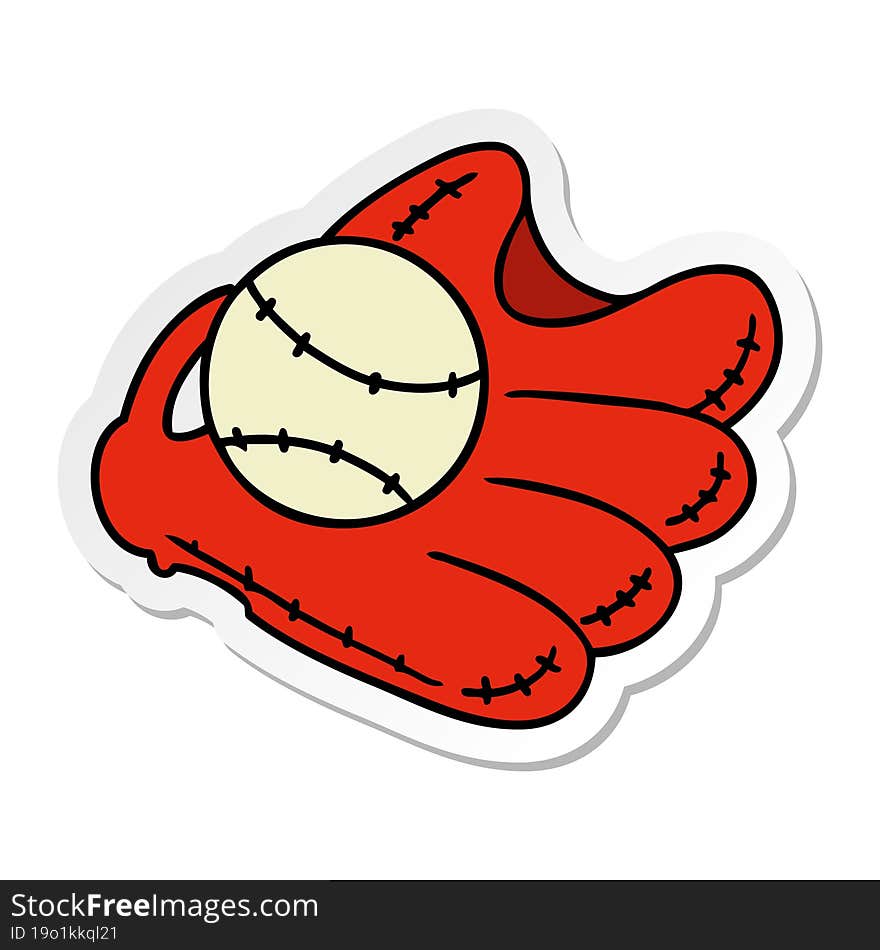 sticker cartoon doodle of a baseball and glove