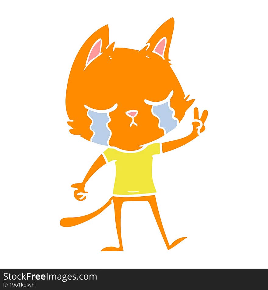 crying flat color style cartoon cat