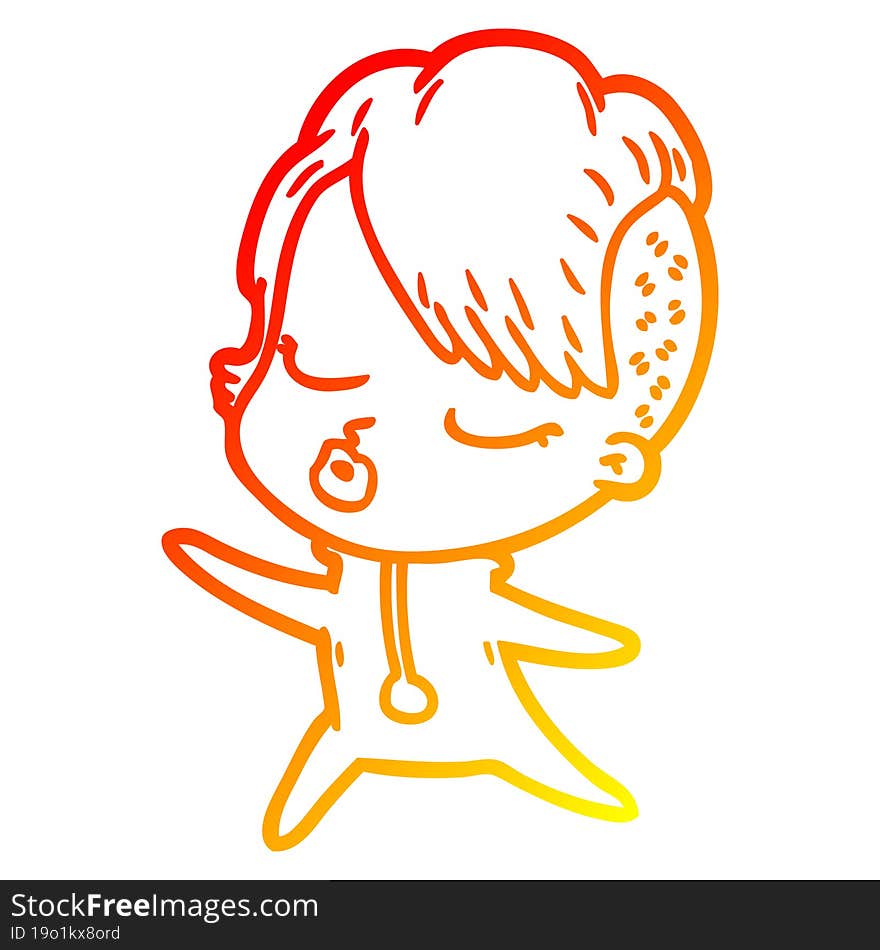 warm gradient line drawing cartoon pretty hipster girl