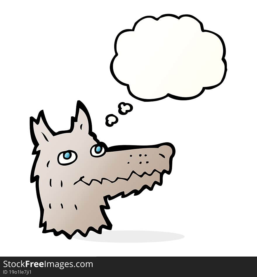 cartoon wolf head with thought bubble