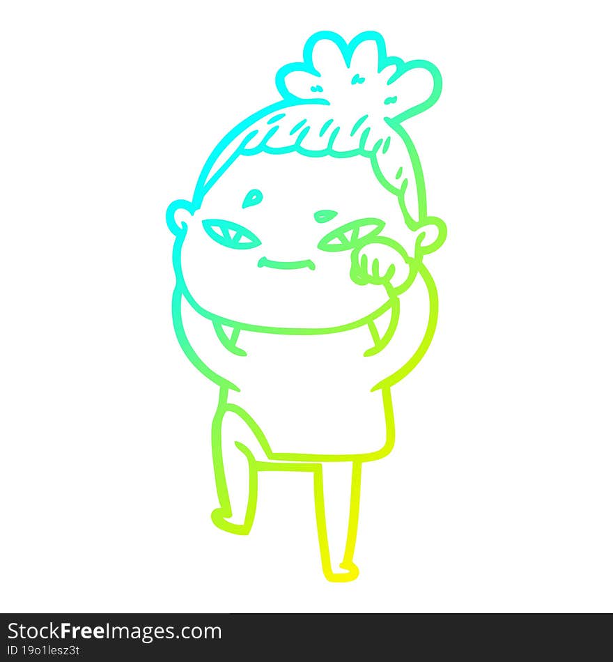 cold gradient line drawing of a cartoon woman