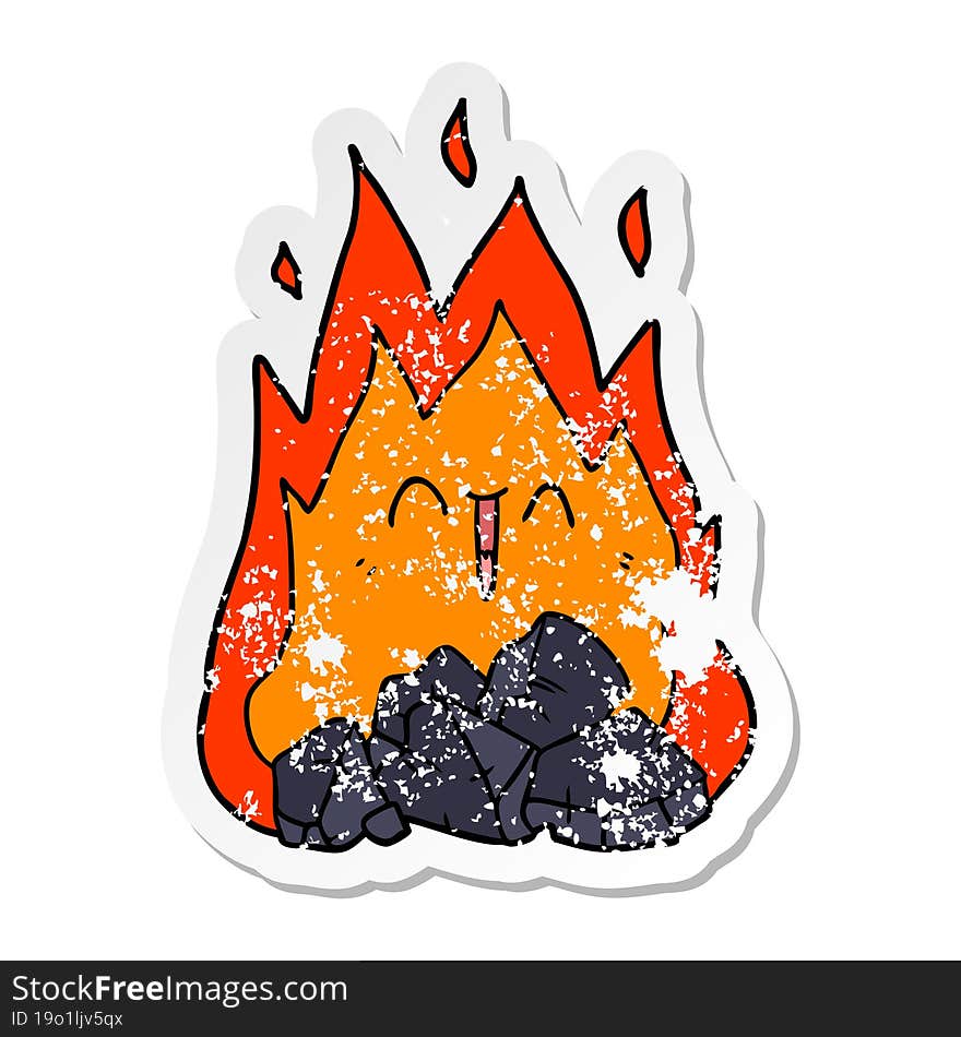 distressed sticker of a cartoon blazing coal fire