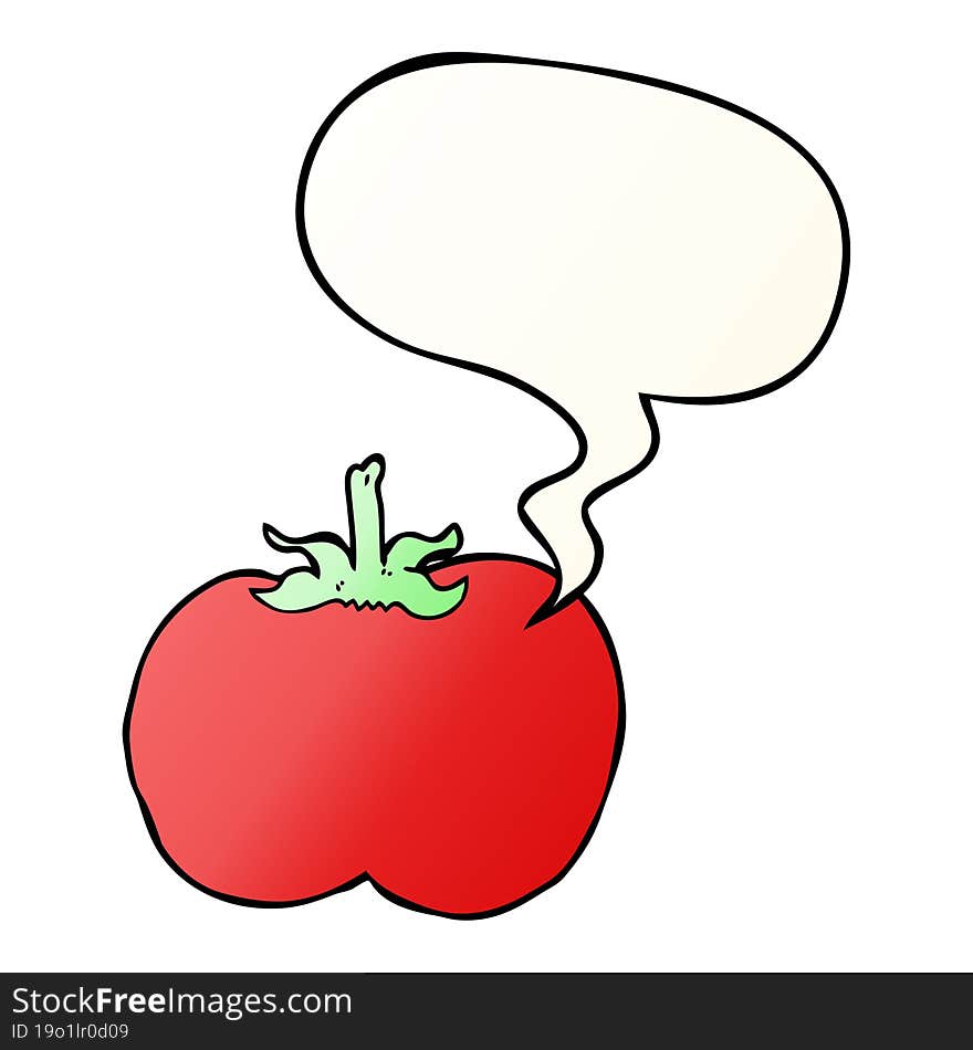 cartoon tomato and speech bubble in smooth gradient style