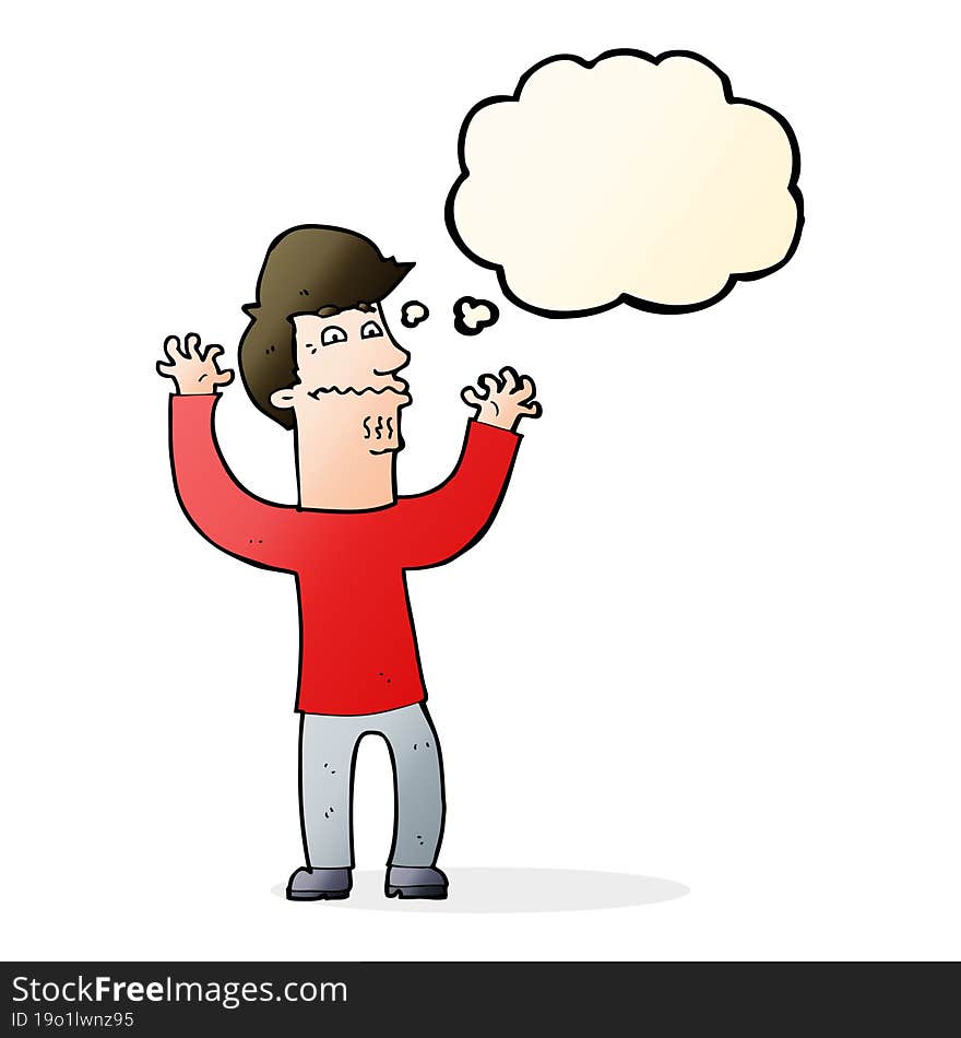 cartoon nervous man with thought bubble