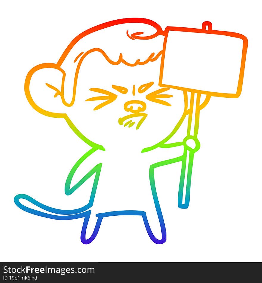 Rainbow Gradient Line Drawing Cartoon Angry Monkey