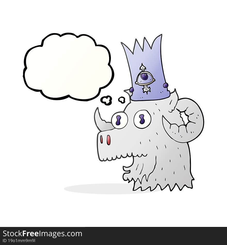 thought bubble cartoon ram head with magical crown