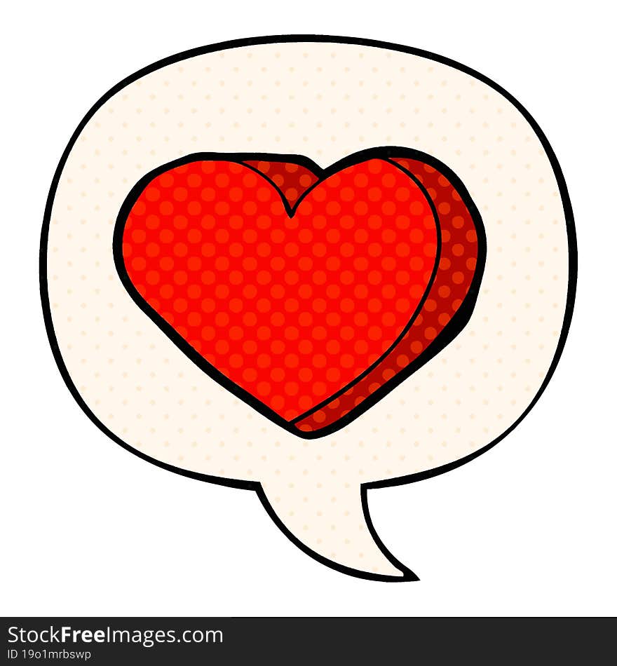 cartoon love heart and speech bubble in comic book style