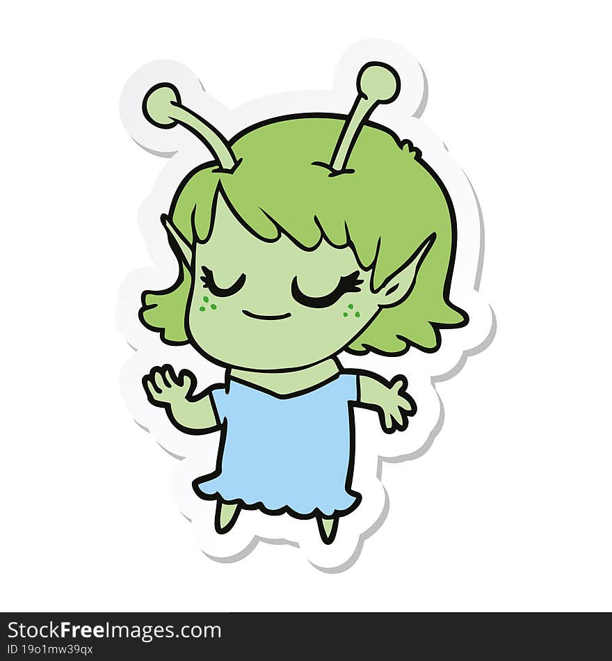 sticker of a smiling alien girl cartoon