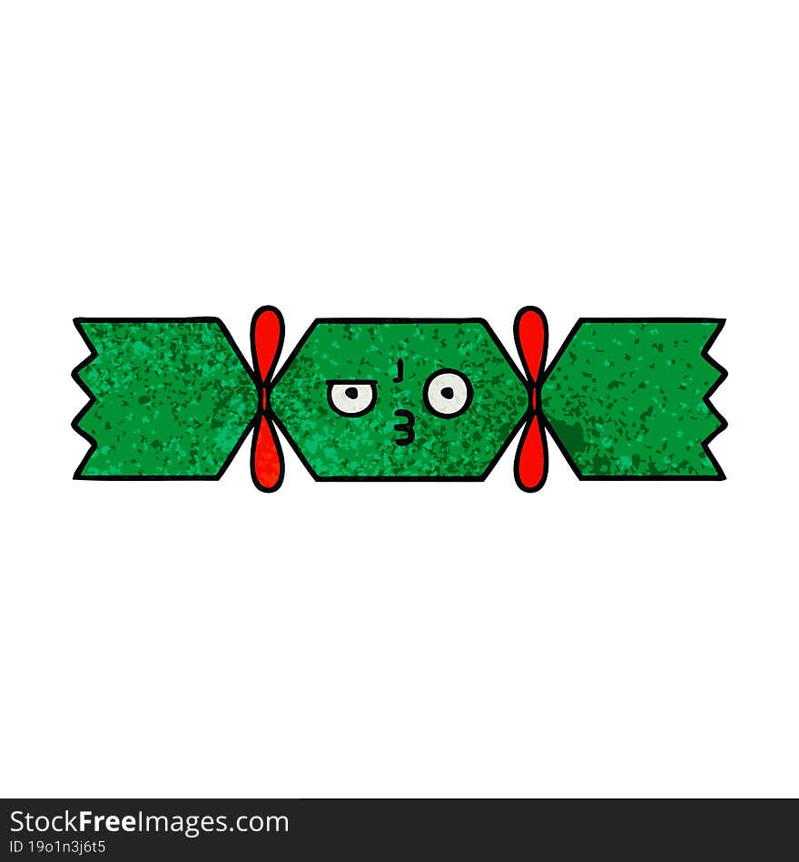 retro grunge texture cartoon of a christmas cracker