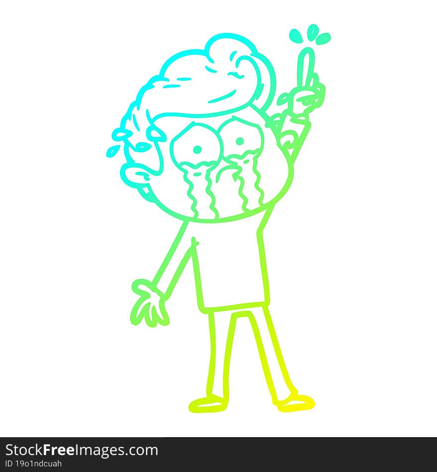 Cold Gradient Line Drawing Cartoon Crying Man Trying To Ask A Question