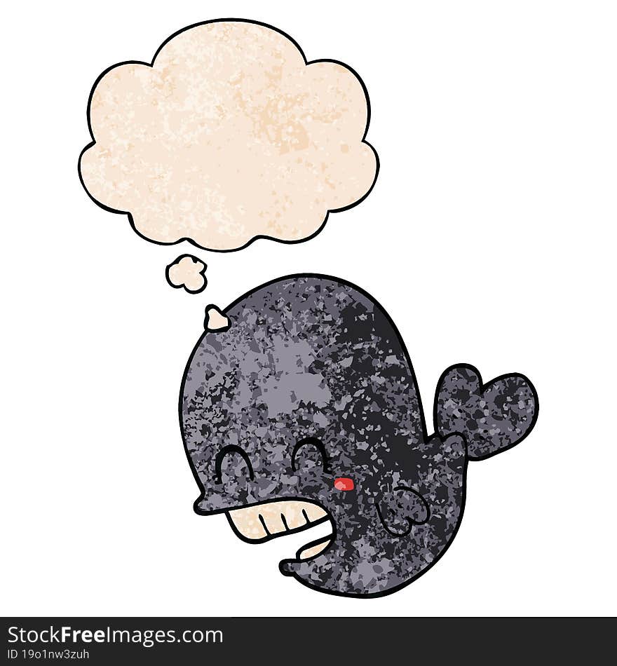 Cartoon Whale And Thought Bubble In Grunge Texture Pattern Style