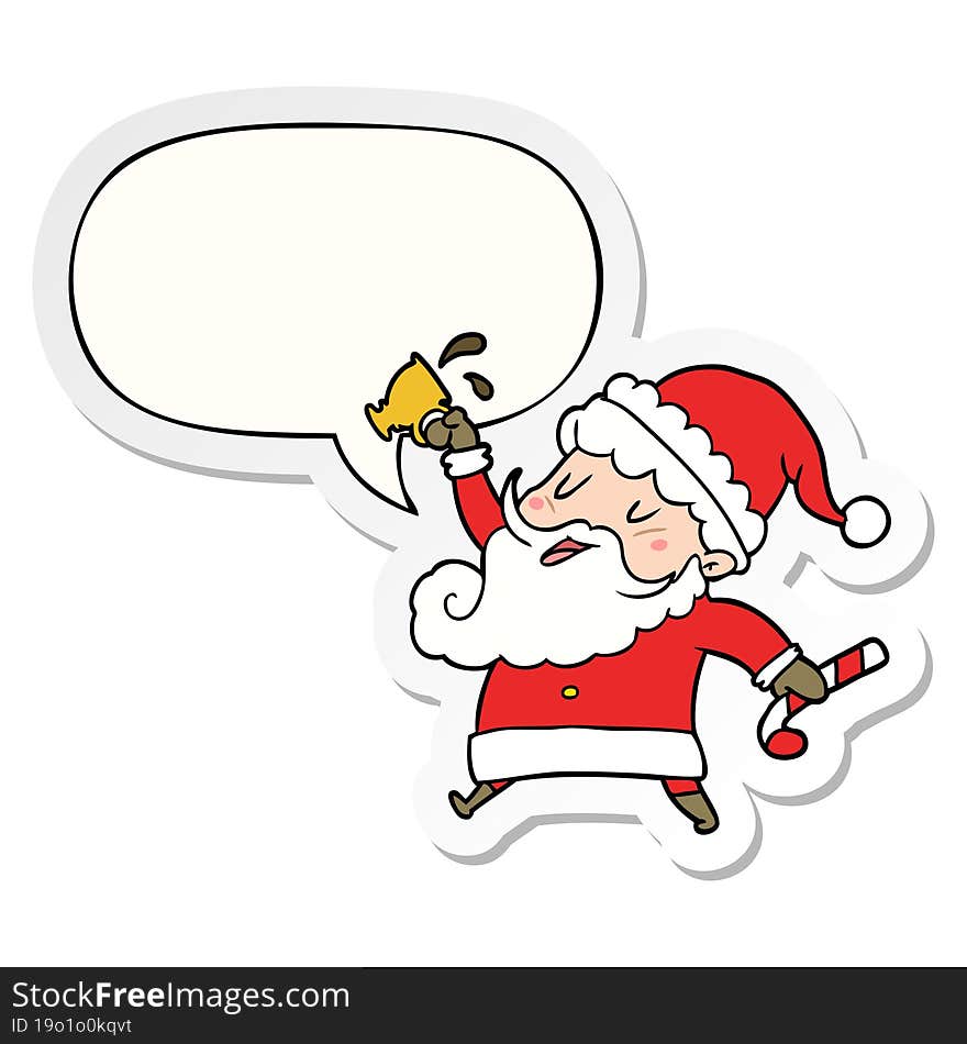 cartoon santa claus and hot cocoa and speech bubble sticker