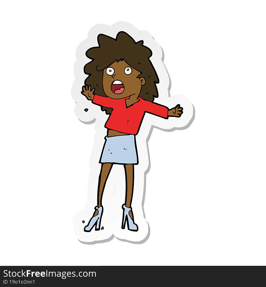 Sticker Of A Cartoon Woman Having Trouble Walking In Heels