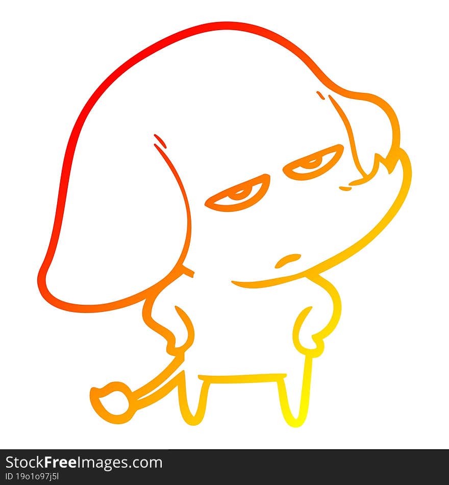 Warm Gradient Line Drawing Annoyed Cartoon Elephant