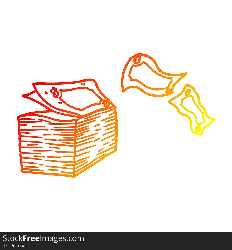 warm gradient line drawing cartoon money blowing away