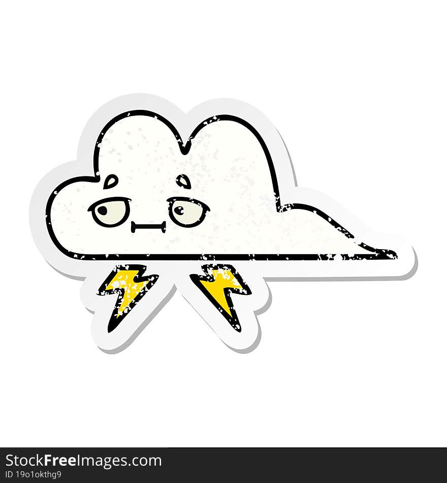 distressed sticker of a cute cartoon thunder cloud