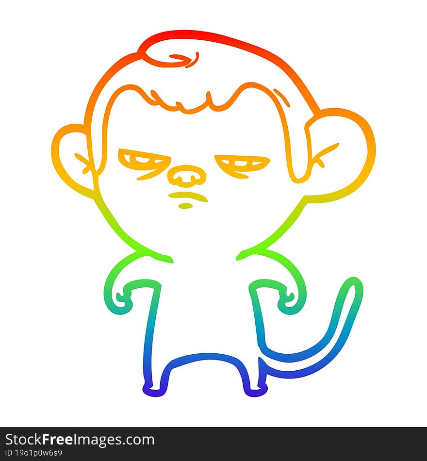 rainbow gradient line drawing of a cartoon monkey