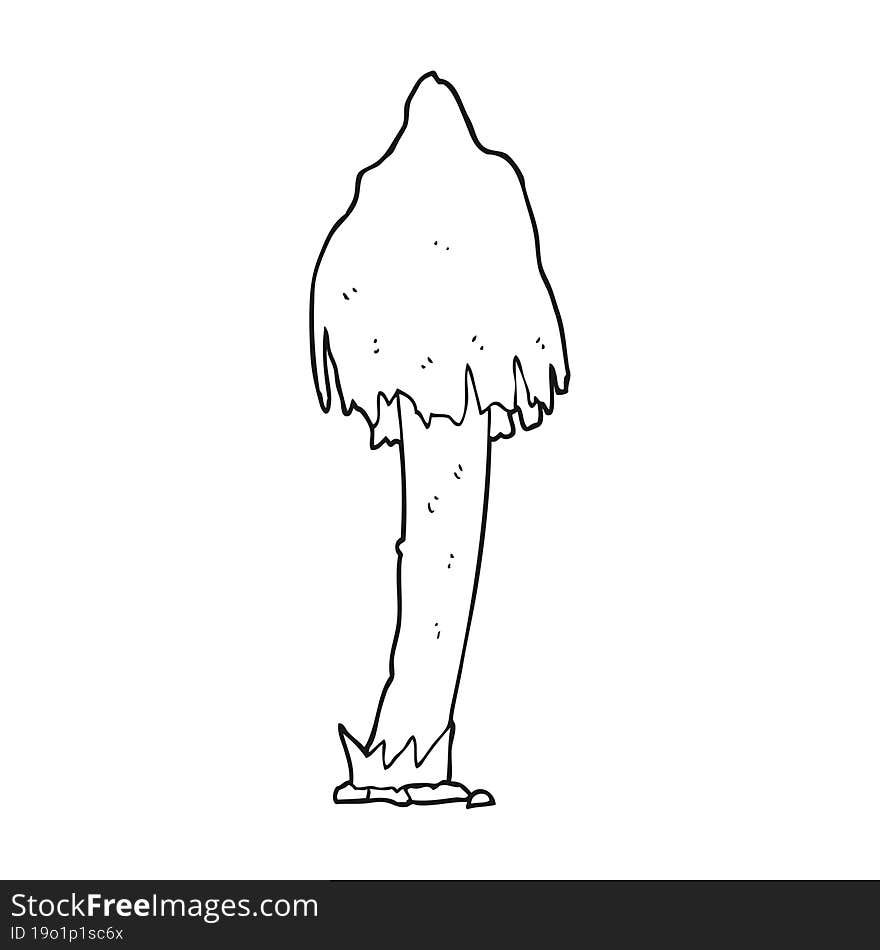 freehand drawn black and white cartoon mushroom