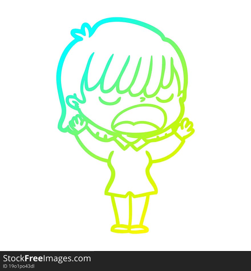 cold gradient line drawing cartoon woman talking loudly