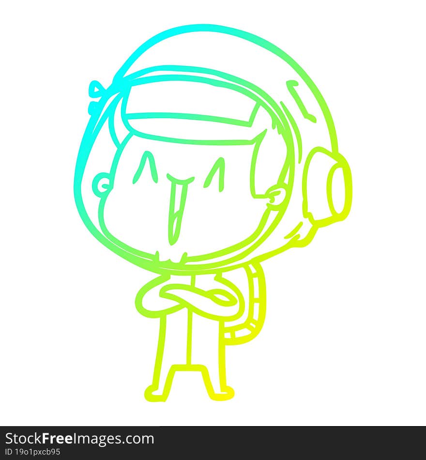 cold gradient line drawing of a happy cartoon astronaut