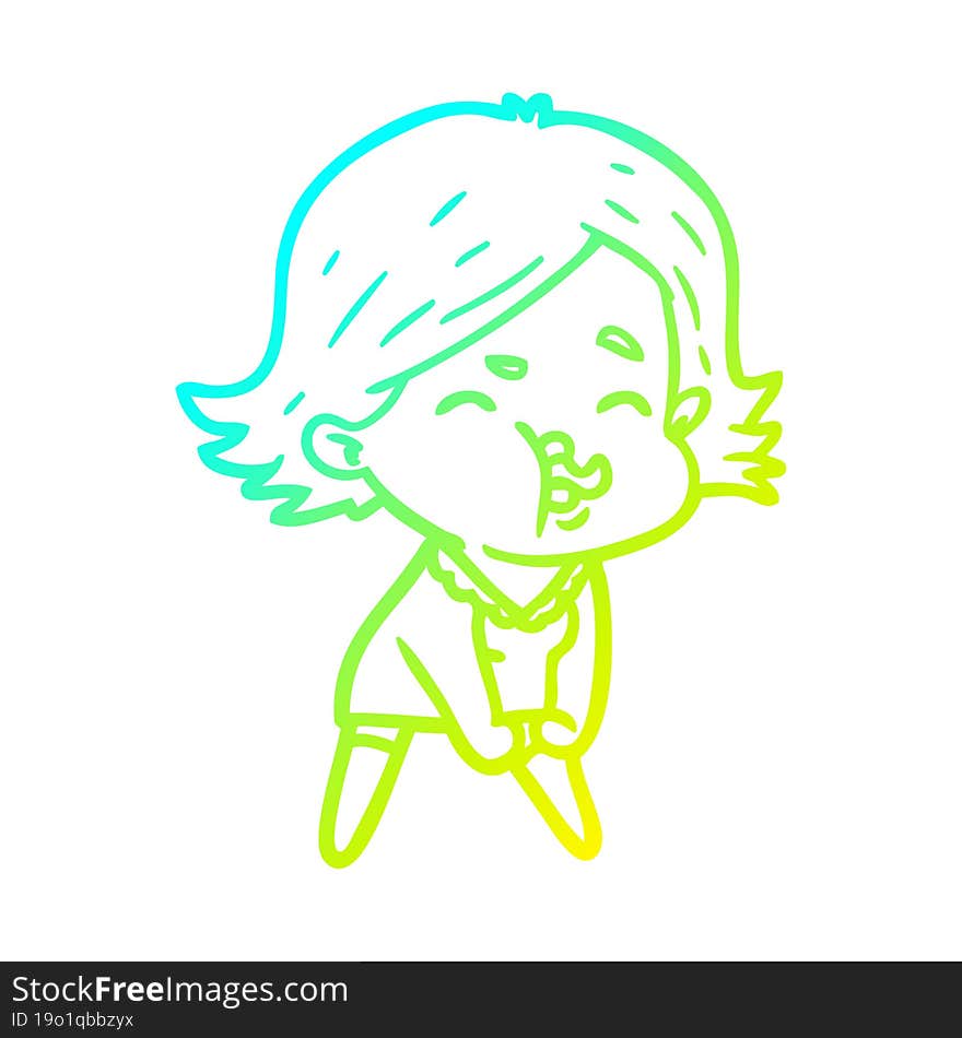 cold gradient line drawing cartoon girl pulling face