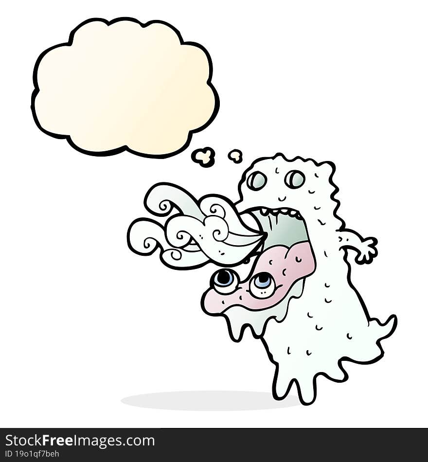 cartoon gross ghost with thought bubble