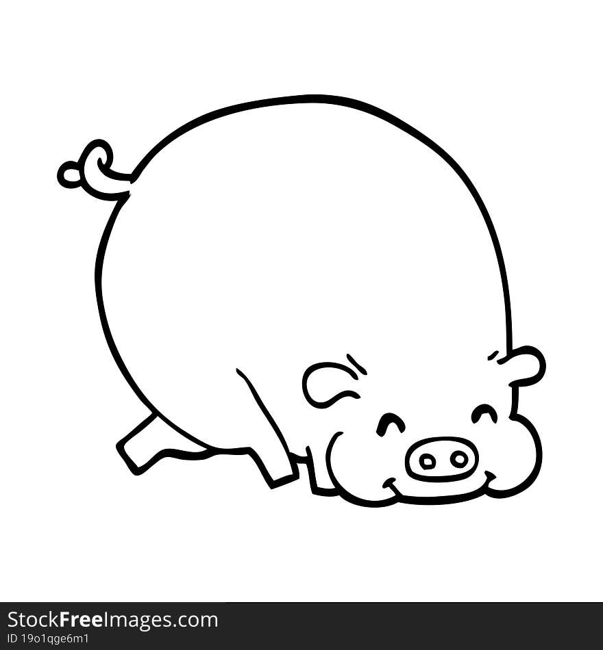 line drawing cartoon fat pig